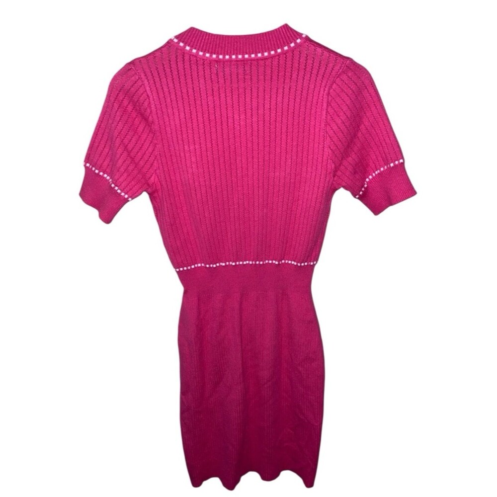 BALMAIN Paris Hot Pink White Knit Pull on Bodycon Style Dress - Picture 2 of 11